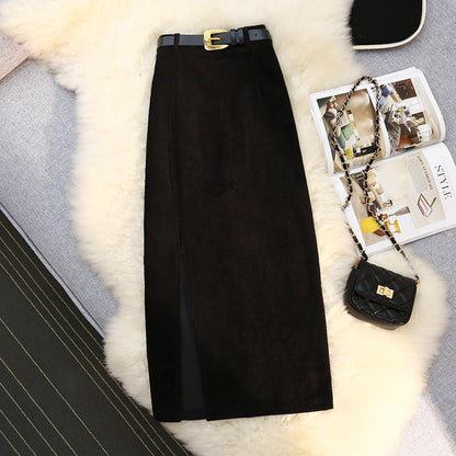 High Waist A-Line Corduroy Skirt for Women
